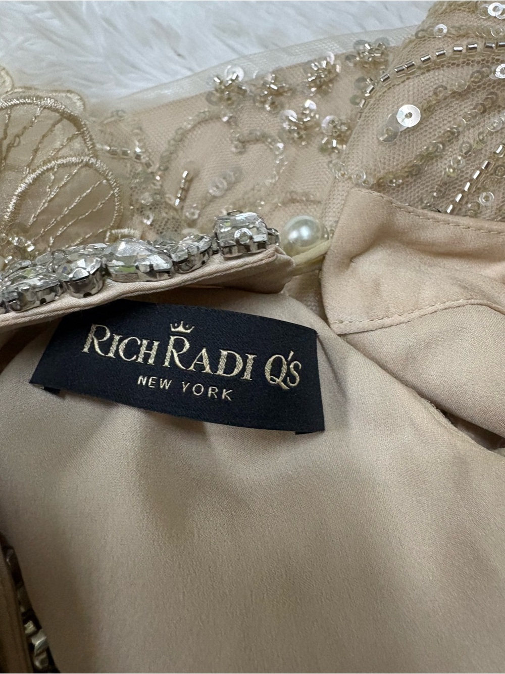 Rich Radi QS Embellished Halter Mini in Champagne - Picture 8 of 15